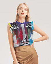 Load image into Gallery viewer, Rostro Azule- Joy Women's All-Over Print Ruffle Sleeve Top