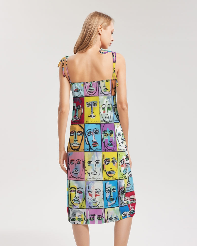Rostros Emotivos Women's All-Over Print Tie Strap Split Dress