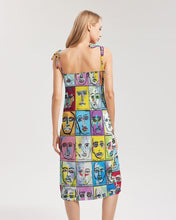 Load image into Gallery viewer, Rostros Emotivos Women's All-Over Print Tie Strap Split Dress