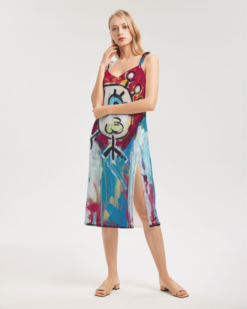 Cuba Linda  Women's All-Over Print Tie Strap Split Dress