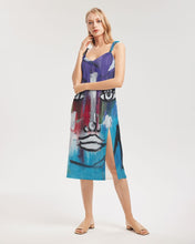 Load image into Gallery viewer, Rostro Azule- Joy Women's All-Over Print Tie Strap Split Dress