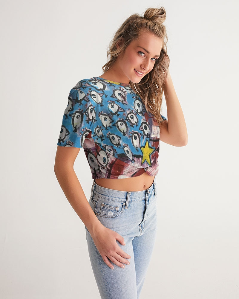 Pajaro Flag Design By Rolando Chang Barrero Women's All-Over Print Twist-Front Cropped Tee