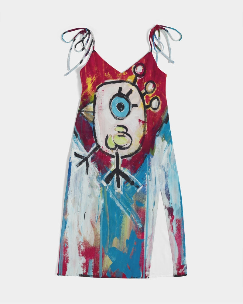 Cuba Linda  Women's All-Over Print Tie Strap Split Dress