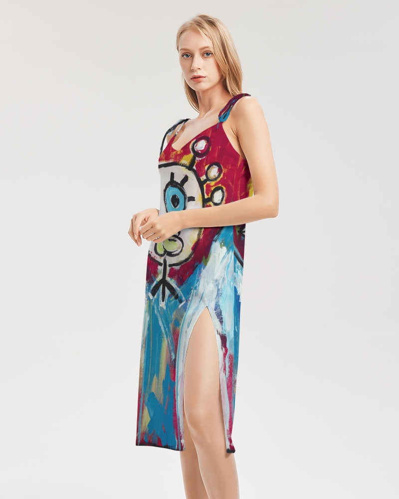 Cuba Linda  Women's All-Over Print Tie Strap Split Dress