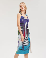 Load image into Gallery viewer, Rostro Azule- Joy Women's All-Over Print Tie Strap Split Dress