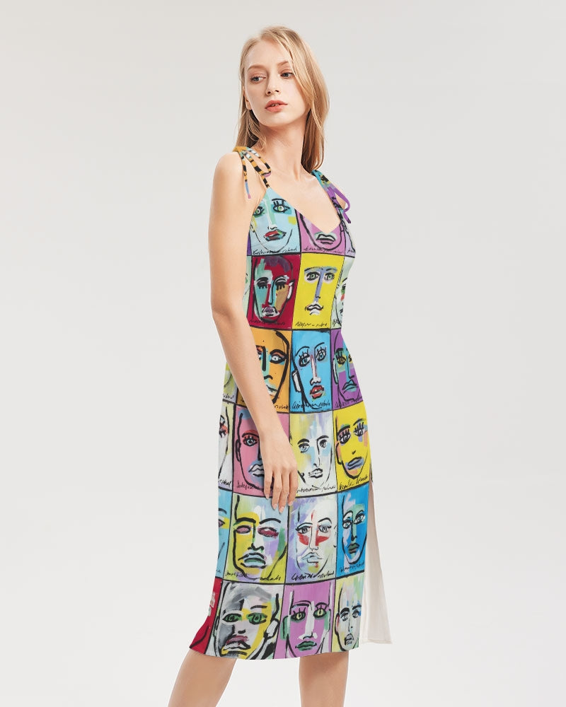 Rostros Emotivos Women's All-Over Print Tie Strap Split Dress