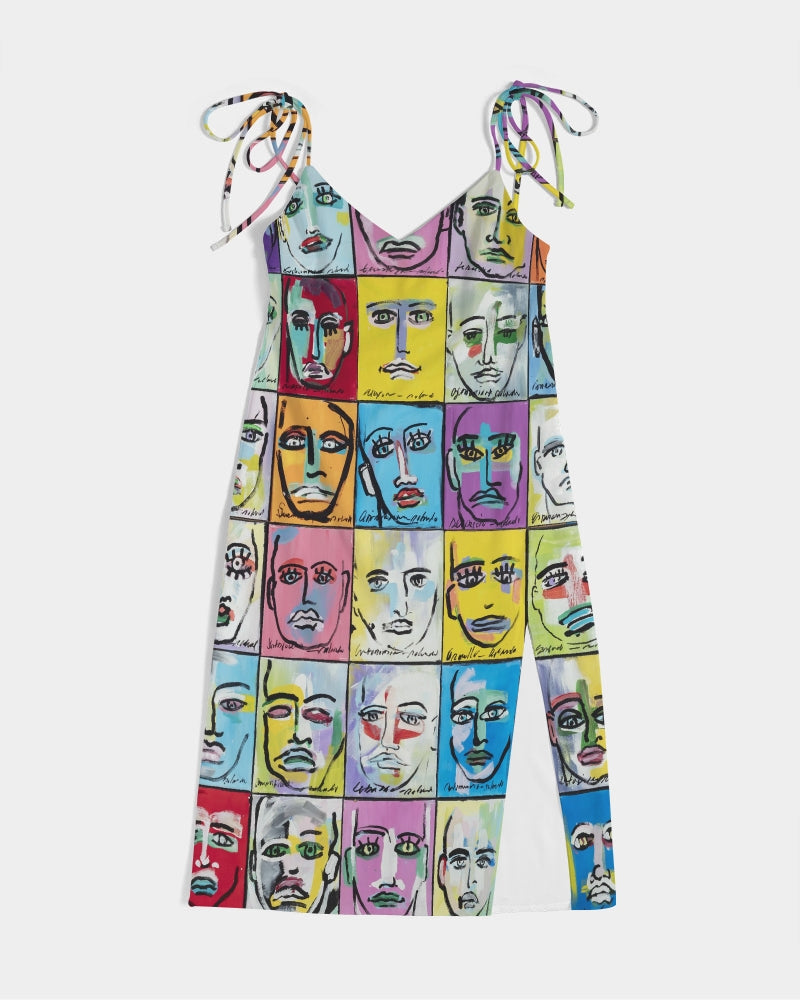 Rostros Emotivos Women's All-Over Print Tie Strap Split Dress