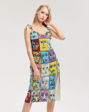 Load image into Gallery viewer, Rostros Emotivos Women's All-Over Print Tie Strap Split Dress