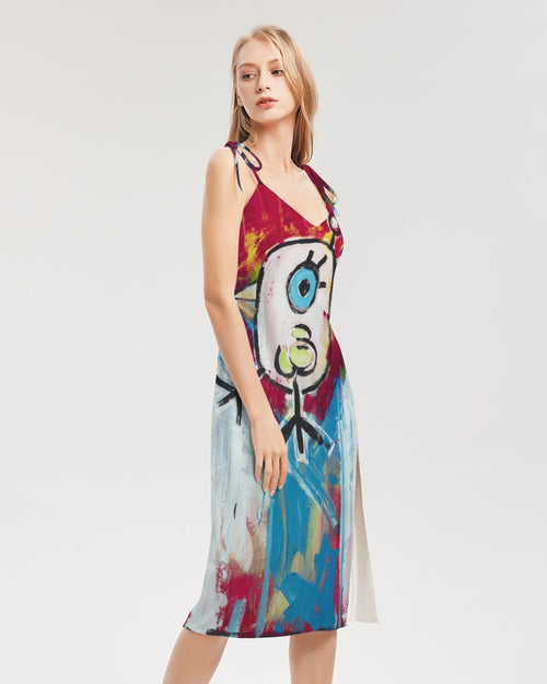 Cuba Linda  Women's All-Over Print Tie Strap Split Dress
