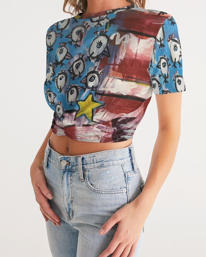 Pajaro Flag Design By Rolando Chang Barrero Women's All-Over Print Twist-Front Cropped Tee