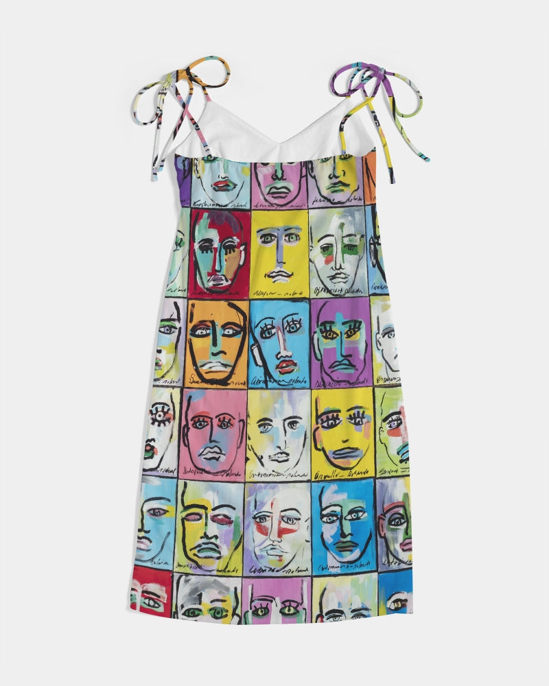 Rostros Emotivos Women's All-Over Print Tie Strap Split Dress