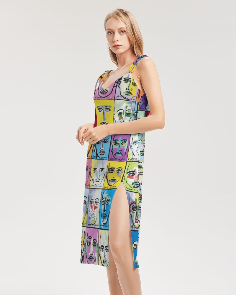 Rostros Emotivos Women's All-Over Print Tie Strap Split Dress