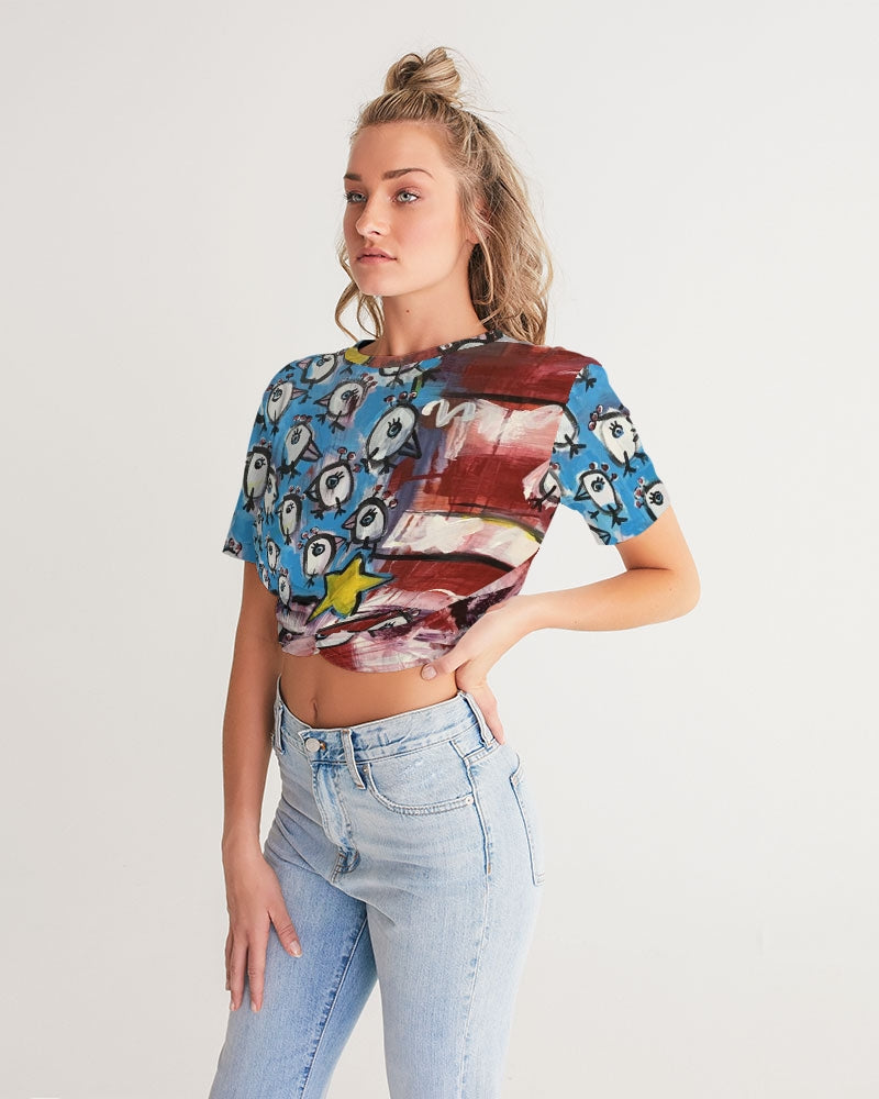 Pajaro Flag Design By Rolando Chang Barrero Women's All-Over Print Twist-Front Cropped Tee