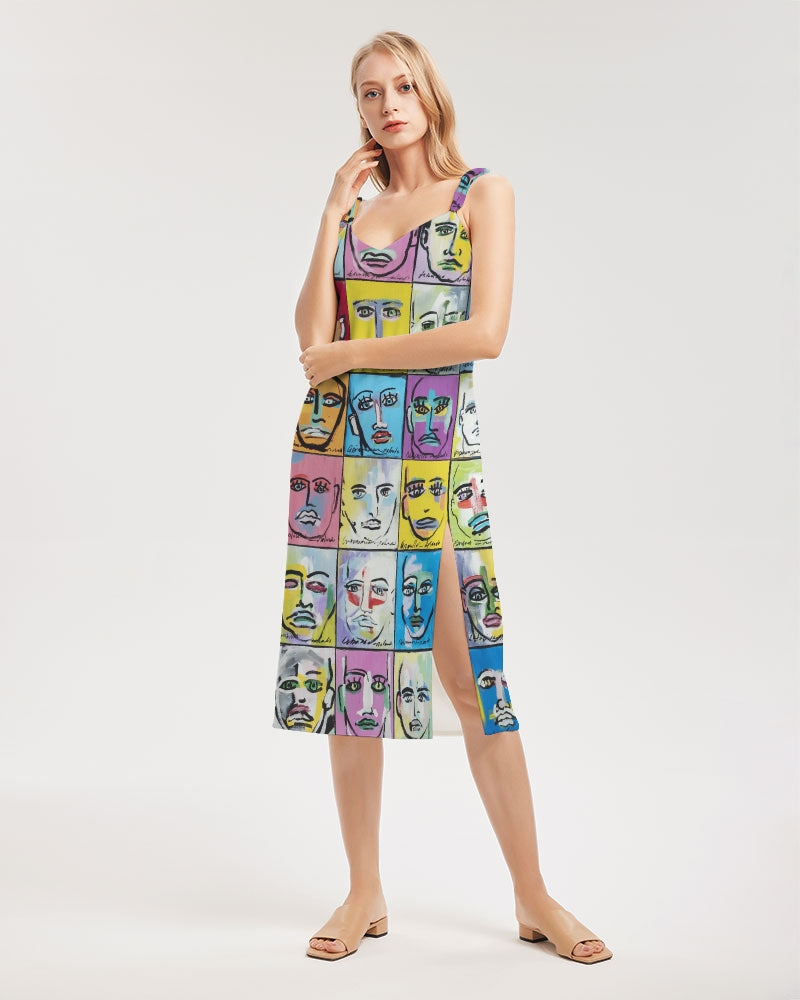 Rostros Emotivos Women's All-Over Print Tie Strap Split Dress