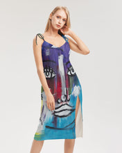 Load image into Gallery viewer, Rostro Azule- Joy Women's All-Over Print Tie Strap Split Dress