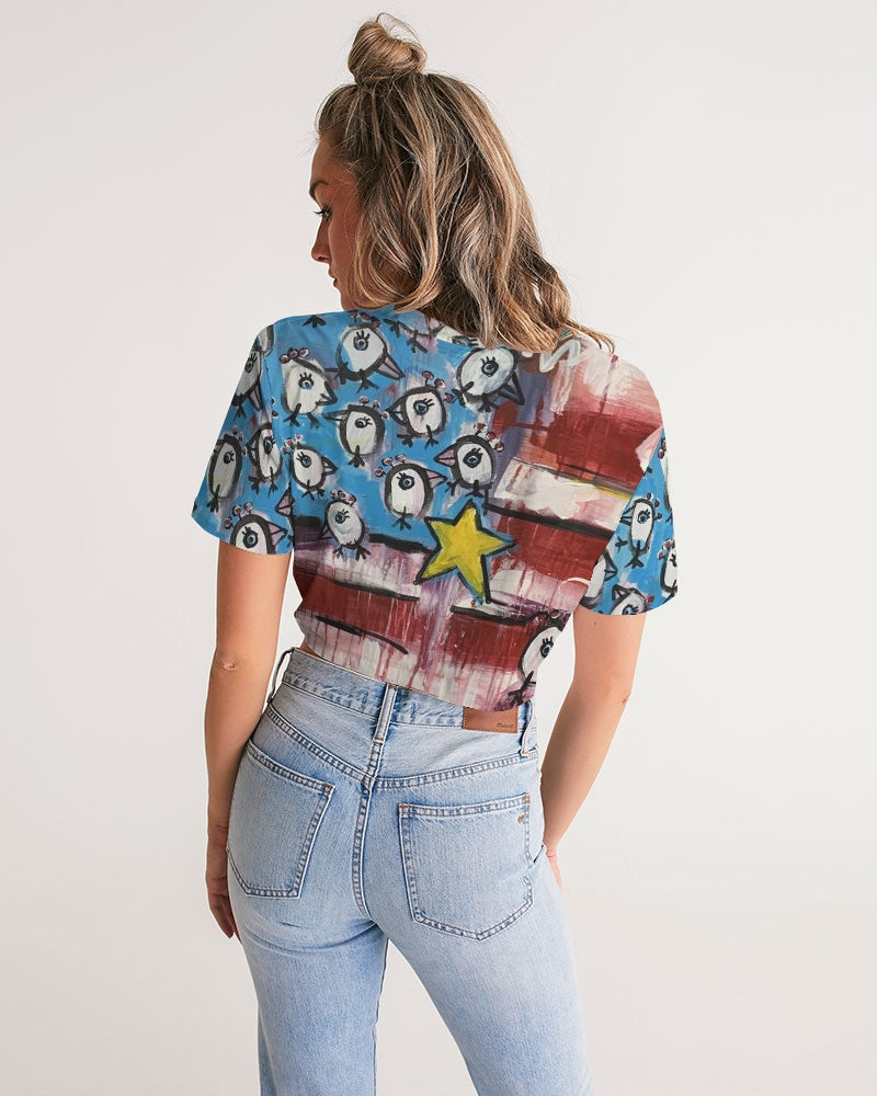 Pajaro Flag Design By Rolando Chang Barrero Women's All-Over Print Twist-Front Cropped Tee