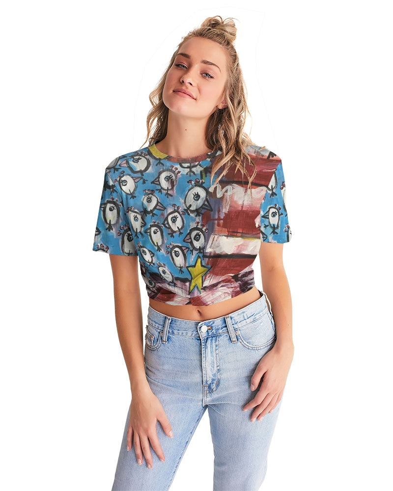 Pajaro Flag Design By Rolando Chang Barrero Women's Twist-Front Cropped Tee